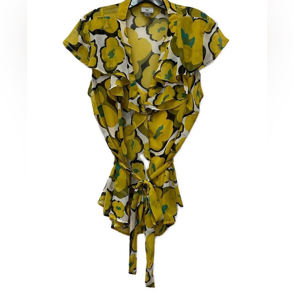 Worthington 2 Piece Yellow Floral Belted Sheer Top with Cami Size XL